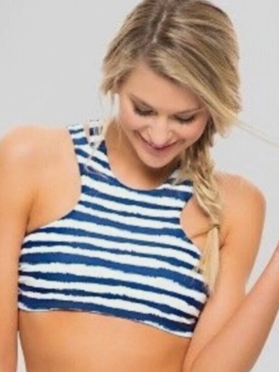 Tori Praver Swimwear Other - Tori Praver Swimsuit Bikini Top  Striped High Neck Smocked Tie Dye Size Large